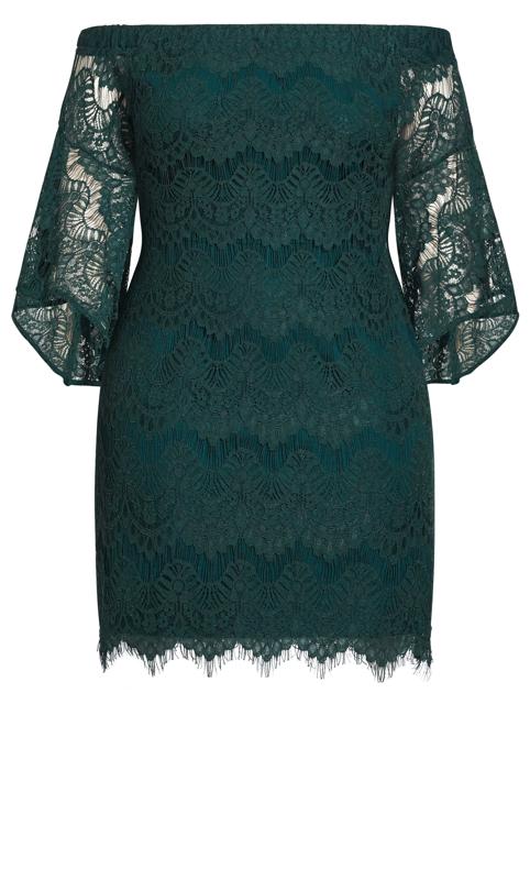 Evans Emerald Green Lace Bell Sleeve Dress 3
