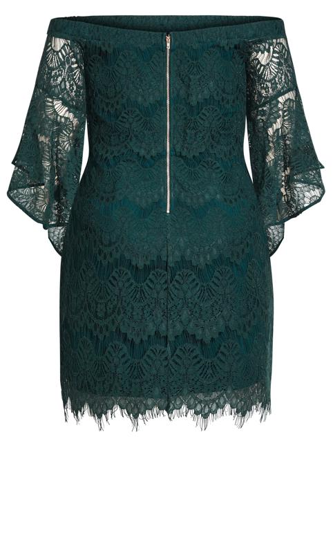 Evans Emerald Green Lace Bell Sleeve Dress 4