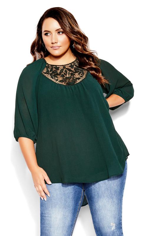 Plus Size  City Chic Forest Green Lace Detail Blouse