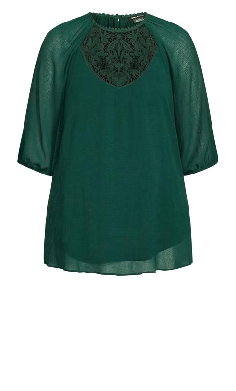 Evans Forest Green Lace Detail Blouse 4