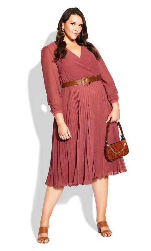 Plus Size  City Chic Red Pleated Midi Dress