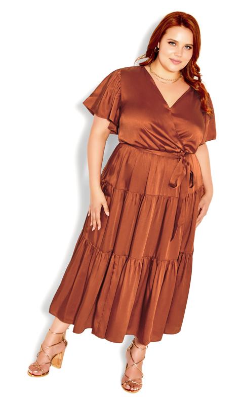  Grande Taille Evans Brown Satin Tiered Wrap Maxi Dress