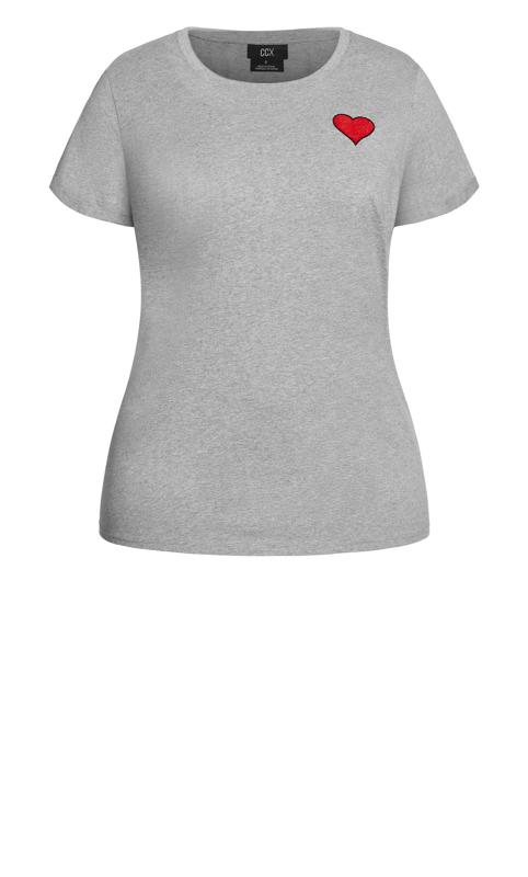 Evans Grey Marle Heart Glamour T-Shirt 6