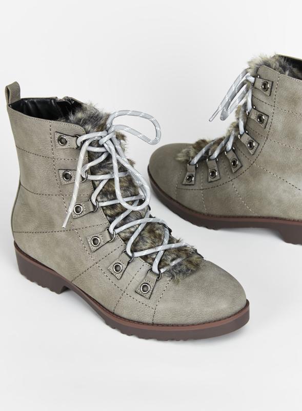 Extra Wide Fit Faux Fur Grey Hiker Boots 3
