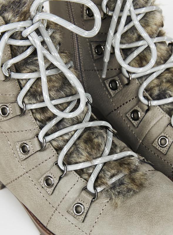 Extra Wide Fit Faux Fur Grey Hiker Boots 4