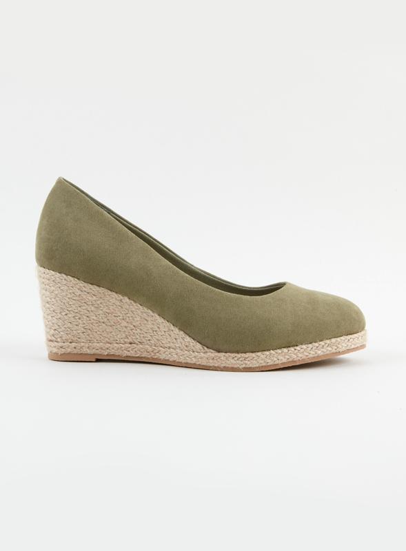 Extra Wide Fit Woven Wedge Court Heels Khaki 1