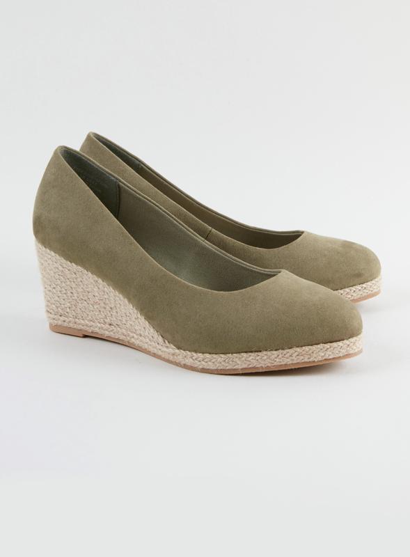 Extra Wide Fit Woven Wedge Court Heels Khaki 2