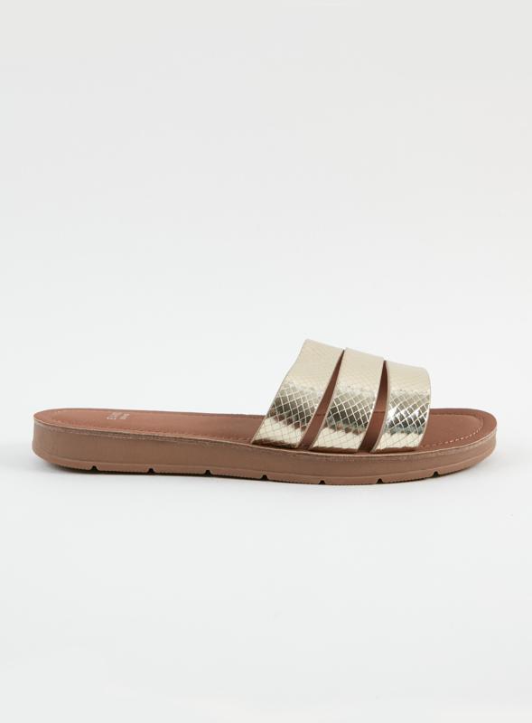 Plus Size  Evans WIDE FIT Gold Metallic Strap Sandals