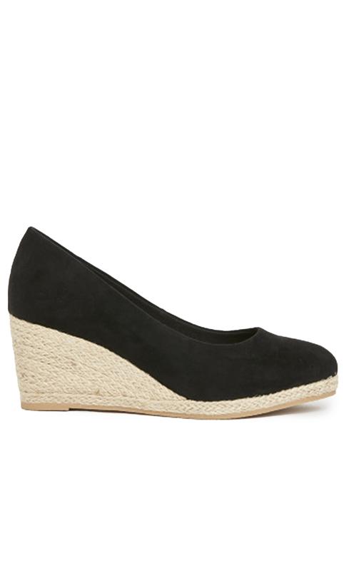 Plus Size  Evans Black EXTRA WIDE FIT Woven Wedge Court Heel