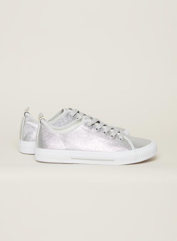 WIDE FIT Metallic Lace Up Trainer Silver 2