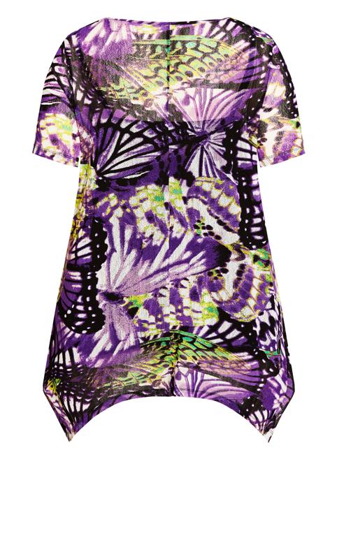 Evans Purple Buttefly Print Hanky Hem T-Shirt 6