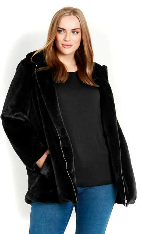 Fur Black Zip Hood Jacket 2