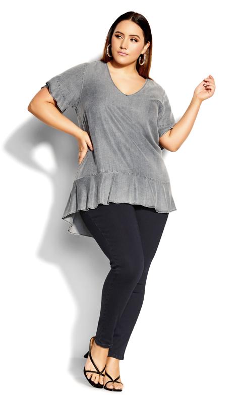 Plus Size  City Chic Grey Smock Frill Top