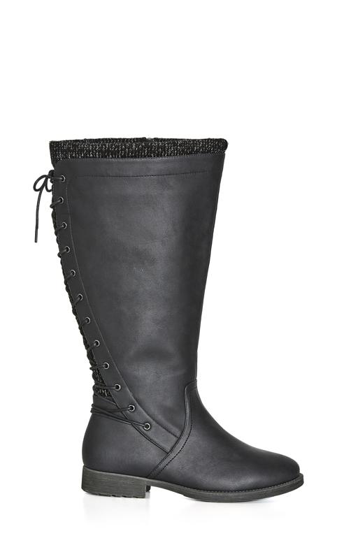 CloudWalkers Black WIDE FIT Lace Back Tall Boot 1