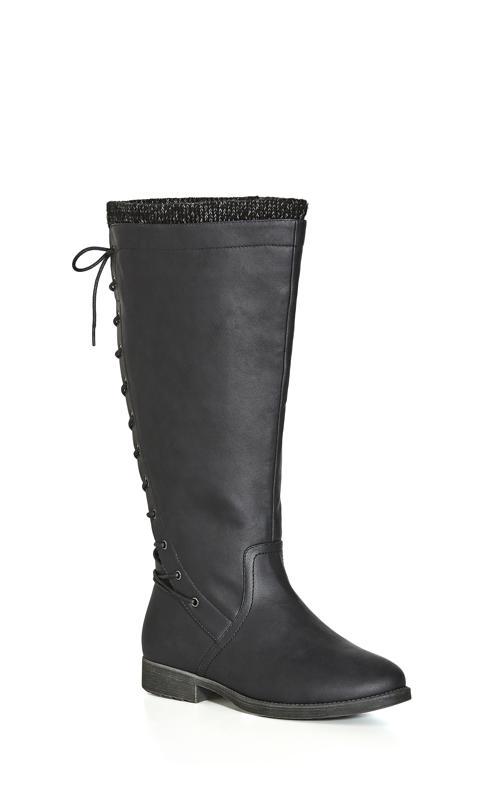 CloudWalkers Black WIDE FIT Lace Back Tall Boot 6