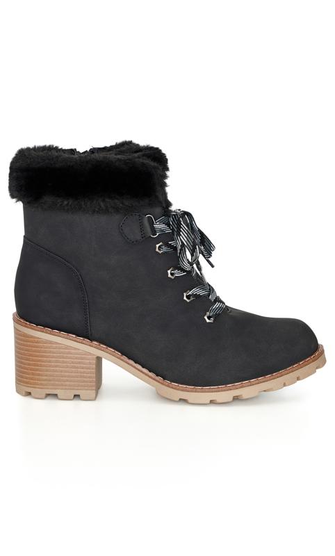 Plus Size  Evans EXTRA WIDE FIT Black Faux Fur Lined Heeled Hiker Boots