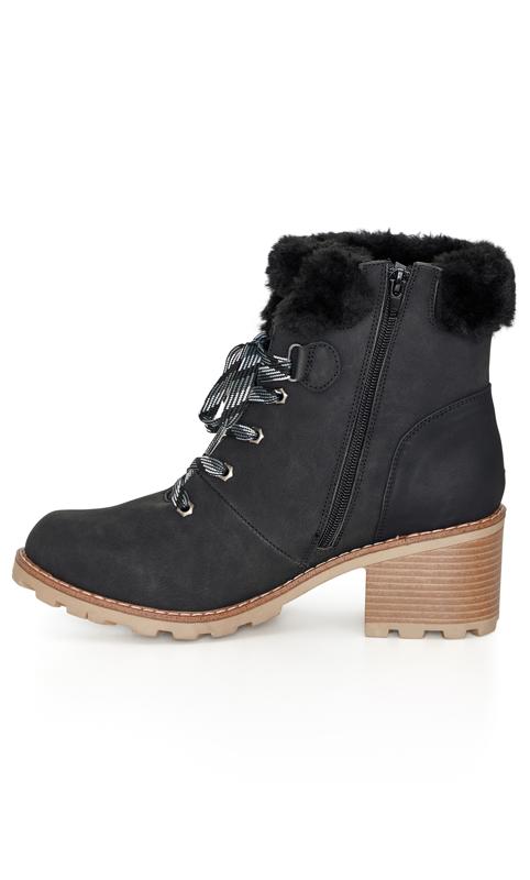 Evans EXTRA WIDE FIT Black Faux Fur Lined Heeled Hiker Boots 4