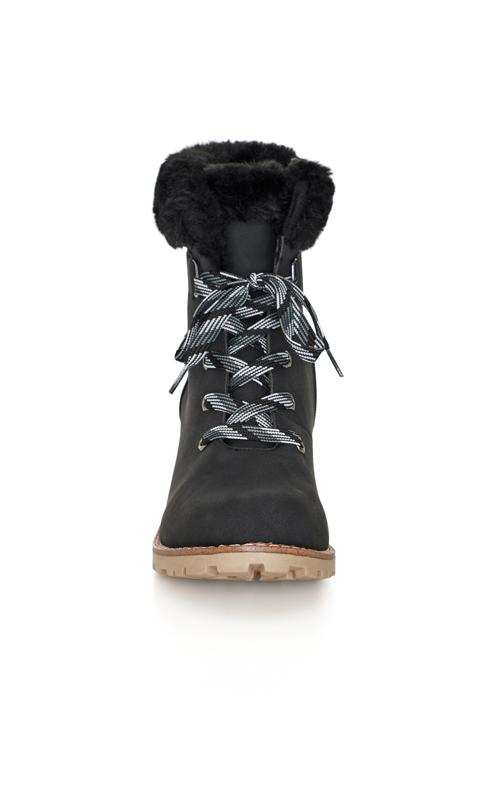 Evans EXTRA WIDE FIT Black Faux Fur Lined Heeled Hiker Boots 5