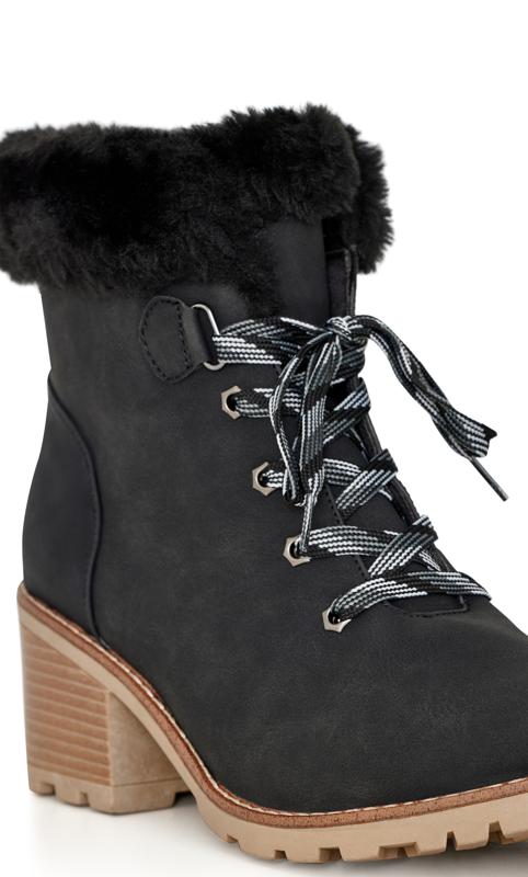 Evans EXTRA WIDE FIT Black Faux Fur Lined Heeled Hiker Boots 6