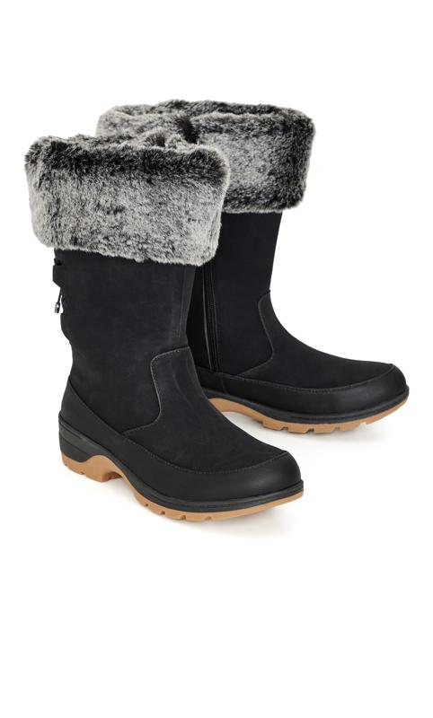 Evans WIDE FIT Black Faux Fur Lined Snow Boots 6
