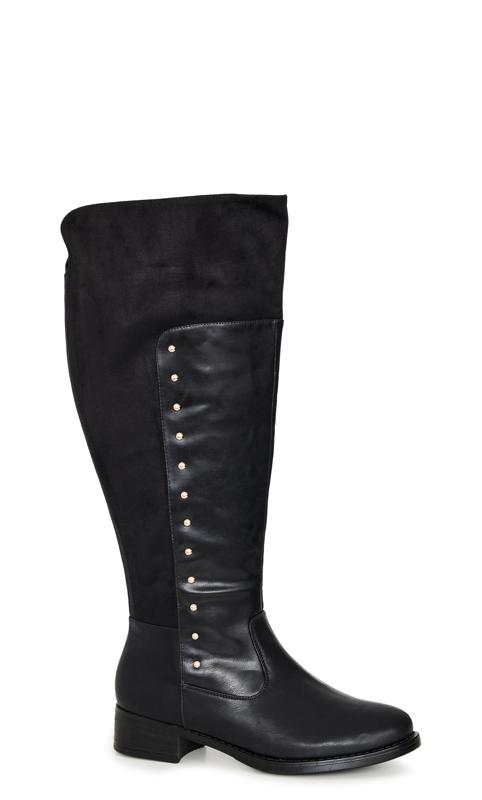 Plus Size  Avenue WIDE FIT Black Faux Leather Studded Knee High Boots
