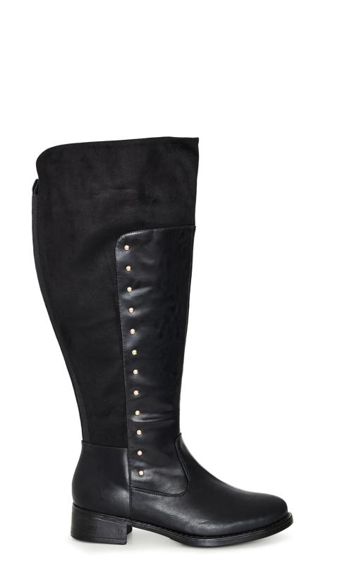 Evans WIDE FIT Black Faux Leather Studded Knee High Boots 2