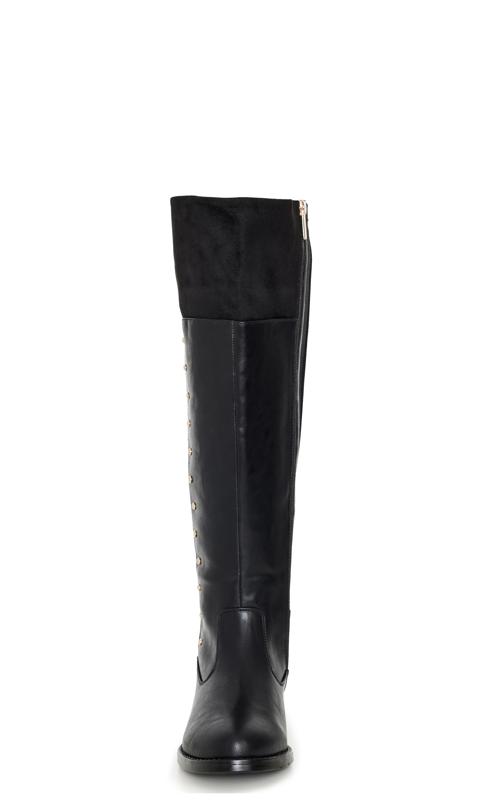 Evans WIDE FIT Black Faux Leather Studded Knee High Boots 5