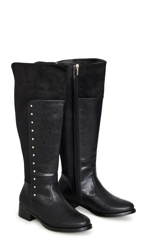 Evans WIDE FIT Black Faux Leather Studded Knee High Boots 6