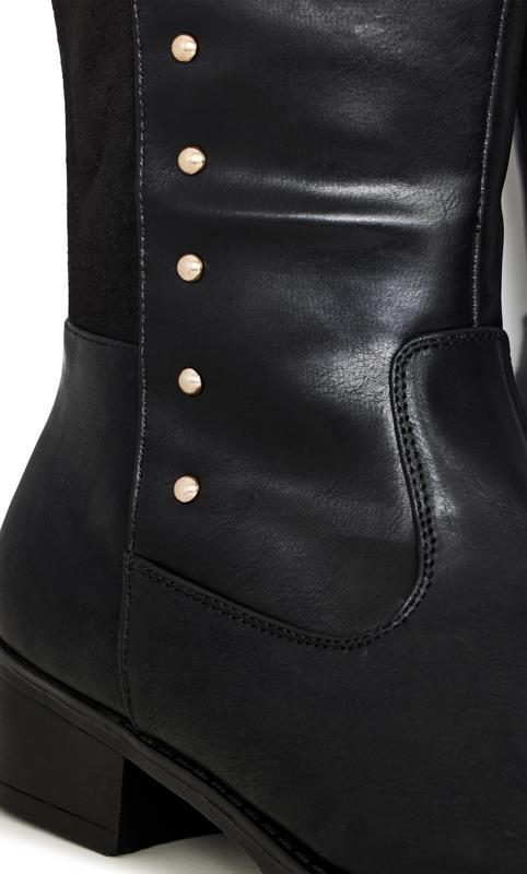 Evans WIDE FIT Black Faux Leather Studded Knee High Boots 7