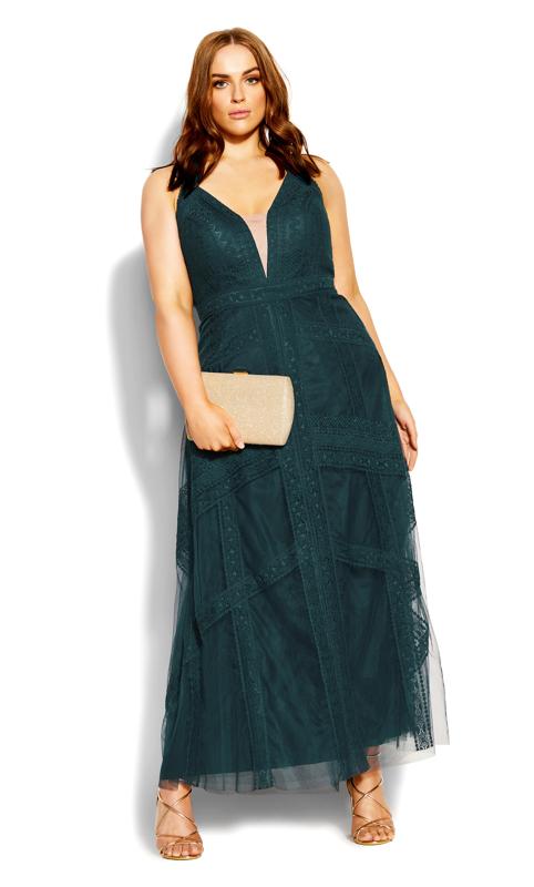 Plus Size  Evans Emerald Green Lace Detail Maxi Dress