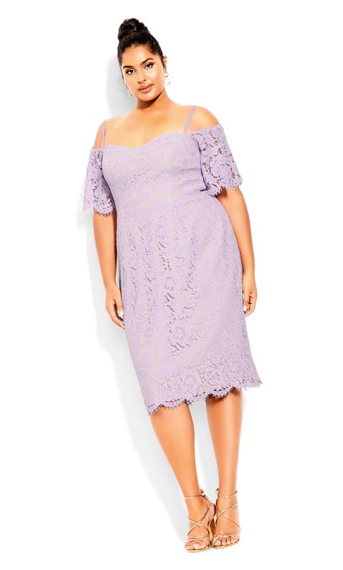 Plus Size  Evans Lilac Lace Cold Shoulder Midi Dress