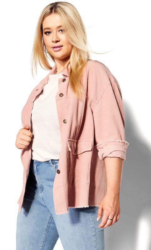 Plus Size  Evans Pink Cord Shacket