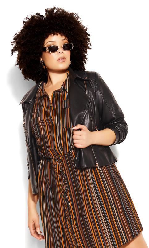 Brown Stripe Black Mini Shirt Dress 2