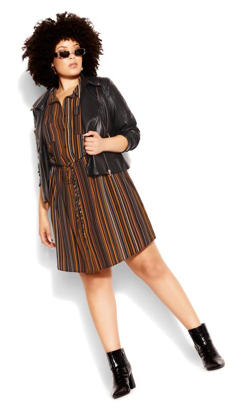 Brown Stripe Black Mini Shirt Dress 1