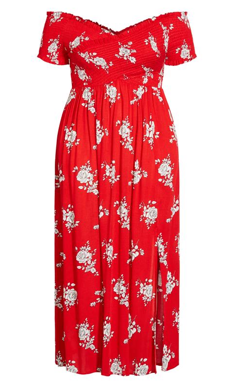 Rose Love Off-Shoulder Red Floral Maxi Dress 4