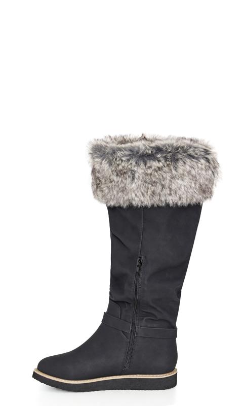 Evans Black Faux Fur Lined Knee High Snow Boots 4