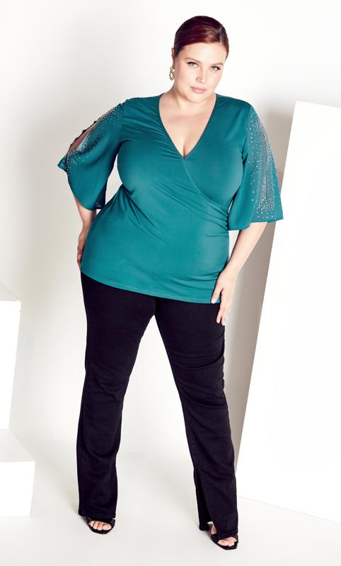 Plus Size  Avenue Green Bling Sleeve Wrap Top