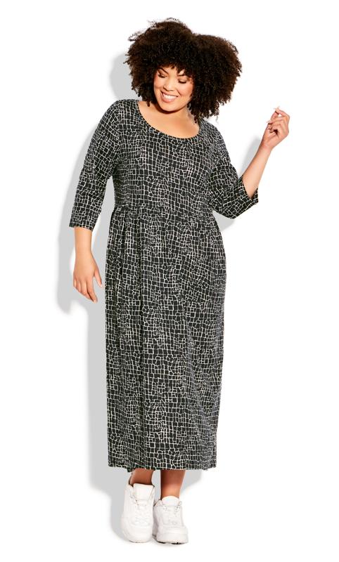 Plus Size  Loralette Black Check Print Long Sleeve Maxi Dress