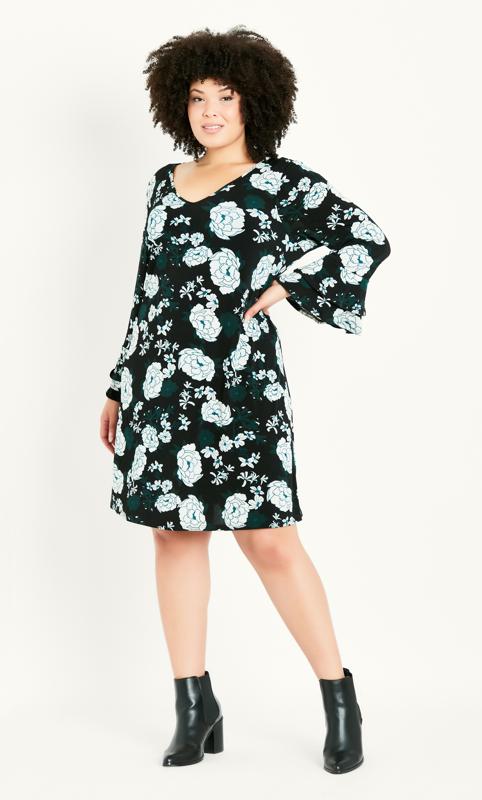Floral Black Frill Sleeve Print Dress 4
