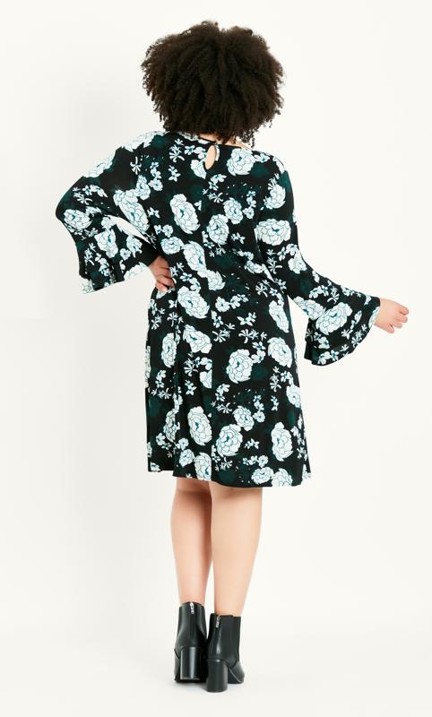 Floral Black Frill Sleeve Print Dress 5