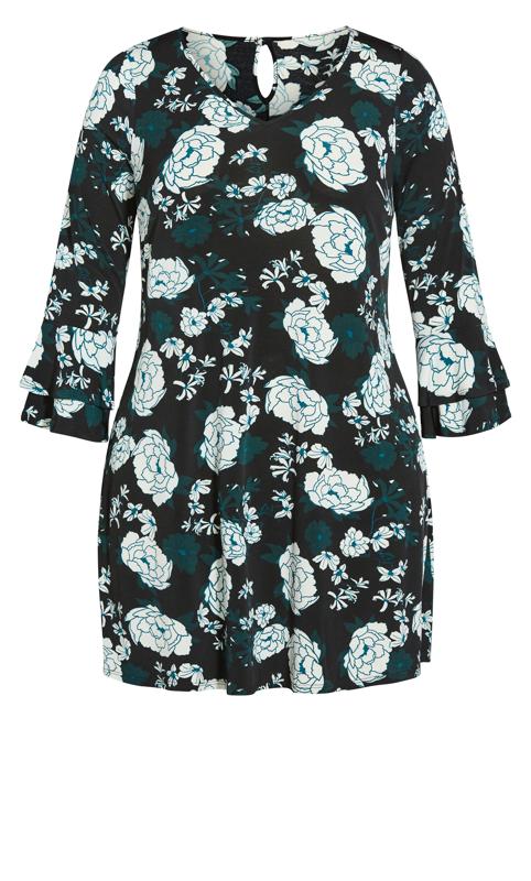 Floral Black Frill Sleeve Print Dress 6