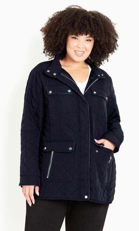Plus Size  Evans Navy Lightweight Quilted Jacket