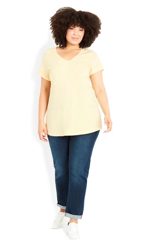  Grande Taille Evans Yellow Gathered Neck T-Shirt