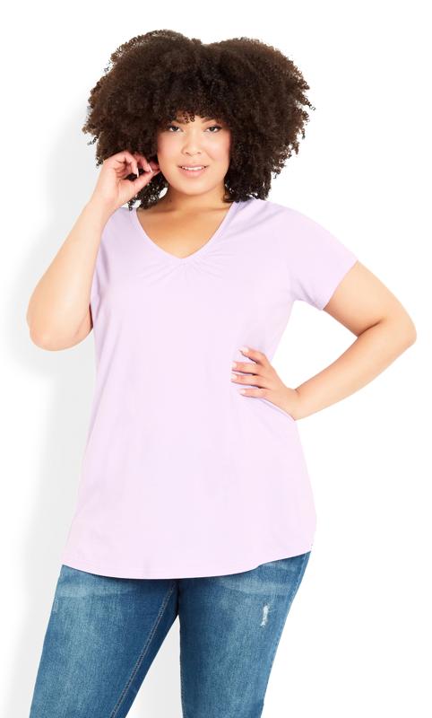 Gathered V Neck Lilac Cotton Top 2