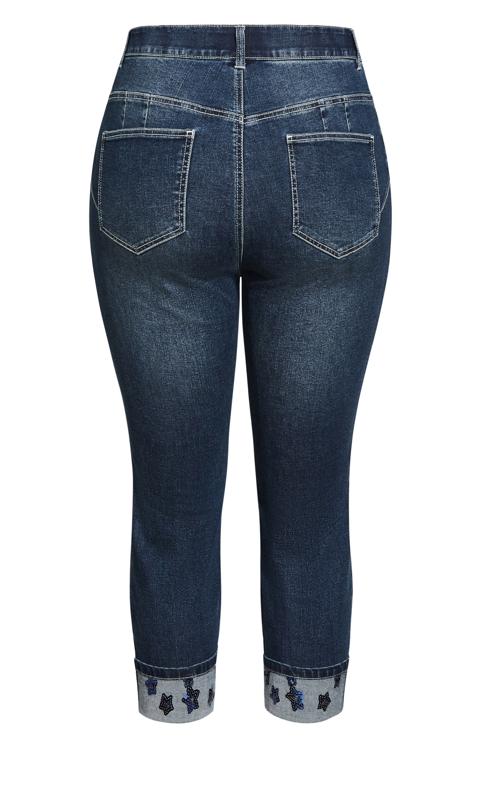 Evans Indigo Blue Denim Sequin Cuff Cropped Jeans 3