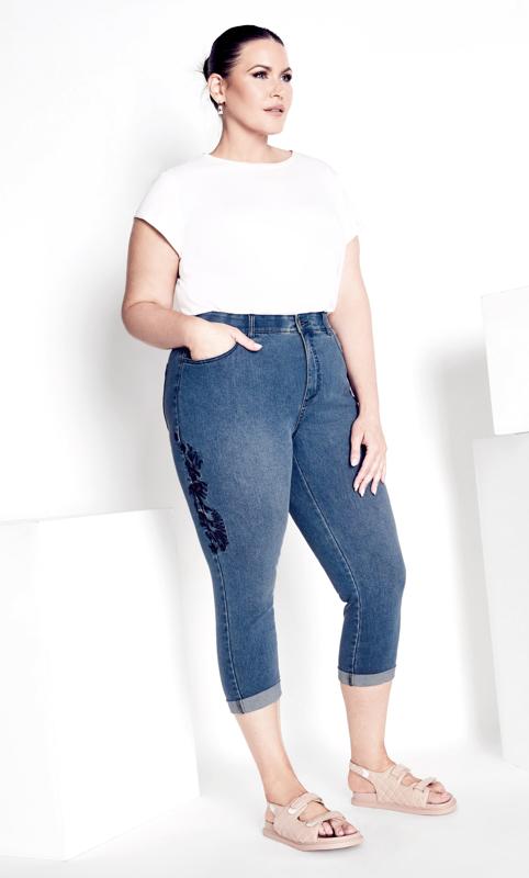  Evans Blue Embroidered Cropped High Waisted Jeans