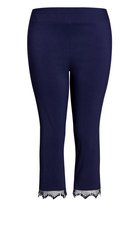Evans Navy Blue Lace Trim Cropped Trousers 6