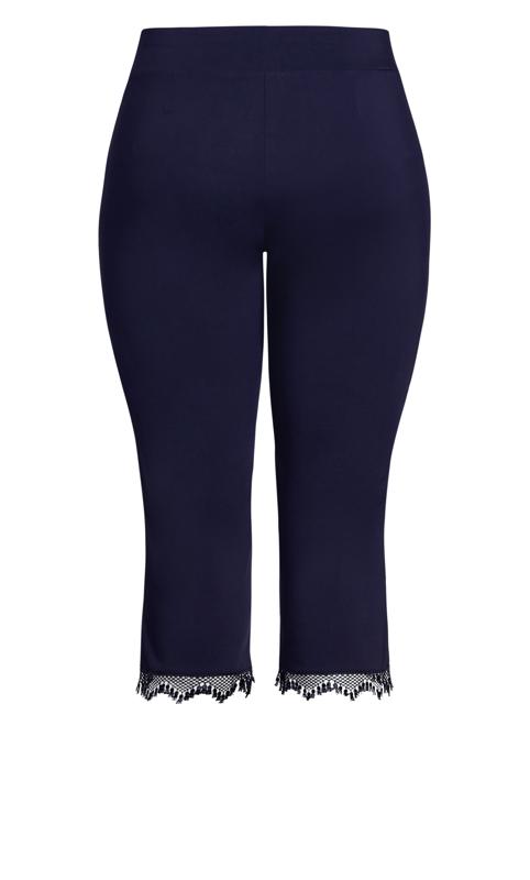 Evans Navy Blue Lace Trim Cropped Trousers 7