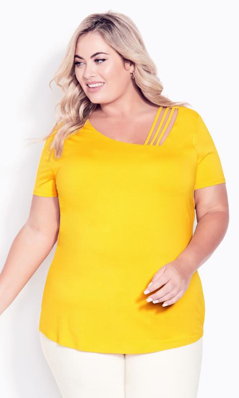 Plus Size  Evans Bright Yellow Cut Out Longline T-Shirt