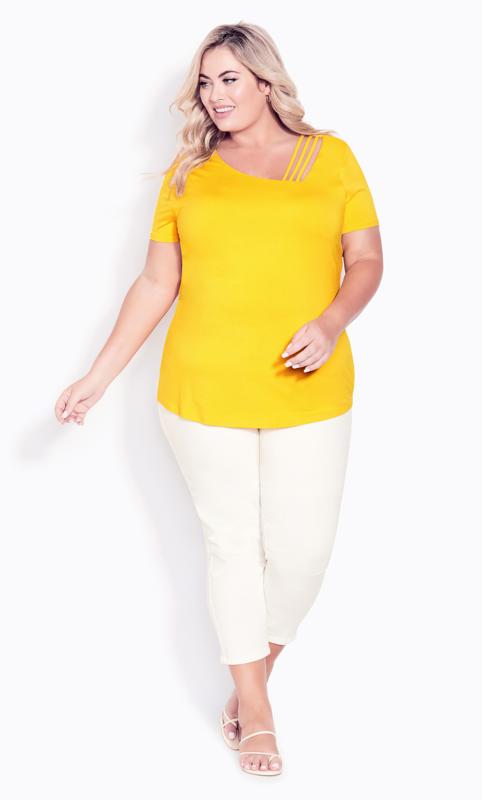 Evans Bright Yellow Cut Out Longline T-Shirt 2
